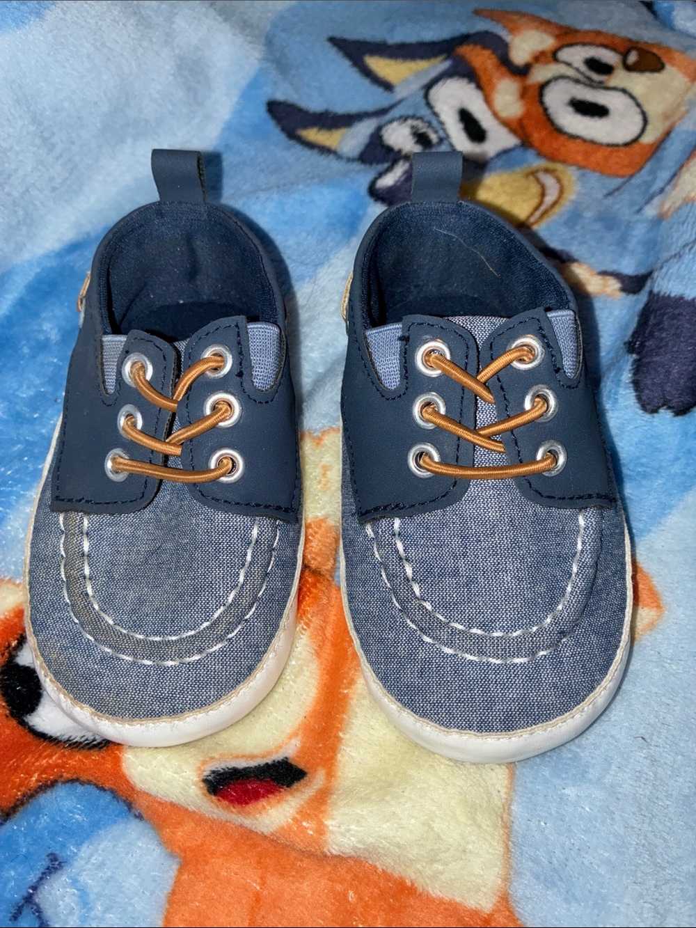 Lucky Brand Navy and Brown Baby Boat Shoes